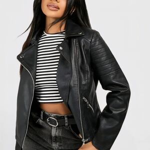 Boohoo Black Faux Leather Biker Jacket